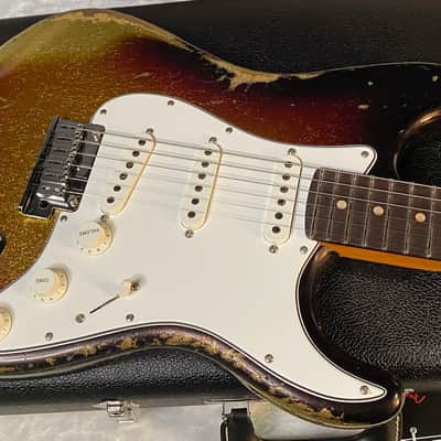NEW! Fender Custom Shop Custom Deluxe Stratocaster Heavy Relic - Ash Body - 3-Tone Sunburst Sparkle - Matching Peg Head - Authorized Dealer - 7.9 lbs - G05871 image 2