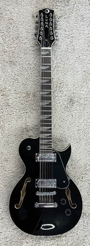 Luna ATHHBG12BLK Athena Semi-Hollow-Body 12 string Electric Guitar, Black
