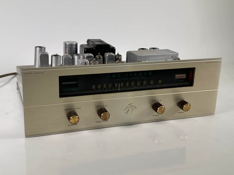 Brown box with "KM-60 FM-STEREO-MULTIPLEX TUNER" and "THE FISHER STRATAKIT".