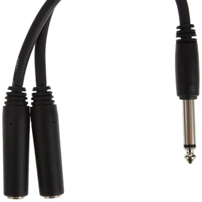 Pig Hog PY-M214M Mono 1/4" (Male) to Dual Mono 1/4" (Female) Y-Cable, 6", Black