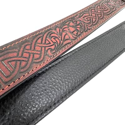 Walker And Williams M-20-RD Mahogany Red Leather Premium Padded Mandolin Strap With Celtic Chain Design image 12