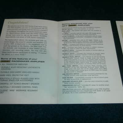 Vintage 1960's Vox Pacemaker Transistor Owner's Manual and Warranty Card! image 3