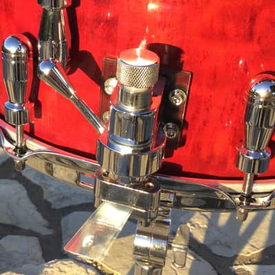Scott’s custom drums Gold Custom 6 1/2”x14” cherry wood stave snare drum 2024 - Cherry red image 6