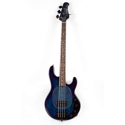 Sterling by Music Man StingRay RAY34 Burl Top Rosewood Fingerboard Electric Bass Guitar Regular Neptune Blue Satin image 1