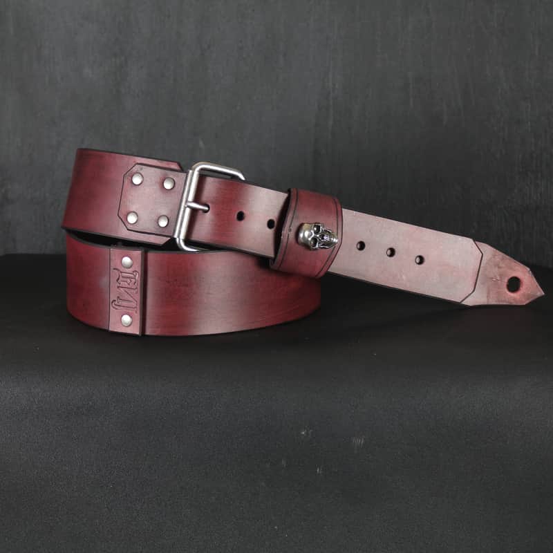 Buckle Leather Guitar Strap . SKULL. 55” to 62”.Antique Mahogany image 1