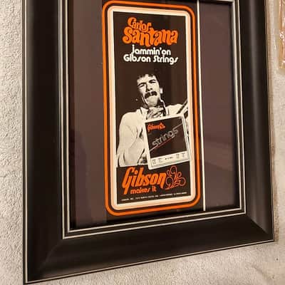 1972 Gibson Strings Promotional Ad Framed Carlos Santana Original