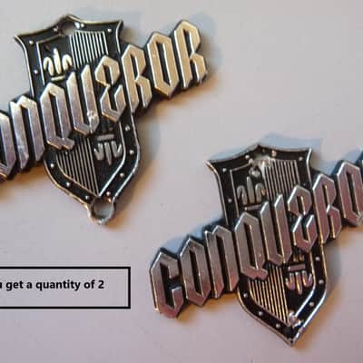 Vintage 1960's Japan "Conqueror" Headstock Badge/Emblem/Logo 1960's Silver/Black DISTRESSED/DAMAGED image 1