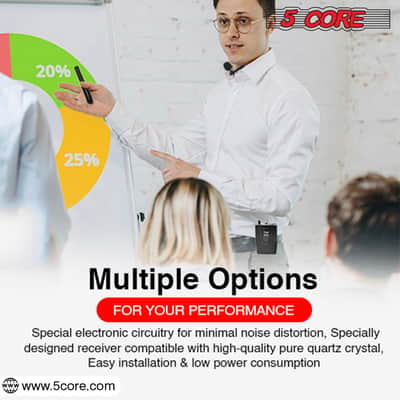 5Core Wireless Microphones w 2 Headset Portable Mini Microfono Inalambricos + Receiver 165ft Range image 7