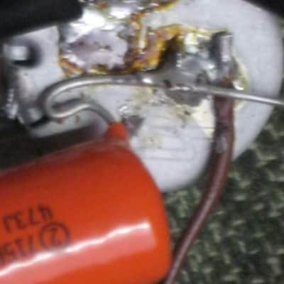 used 1997 Gibson control harness: 1 vol pot & 1 tone pot short shaft +nut/washer,wires,wire insualtion,capacitor,jack+nut/washer,switch +switch tip,nut +comes w/ new switch washer (NO other parts included) from The Hawk guitar (guitar NOT included) image 21