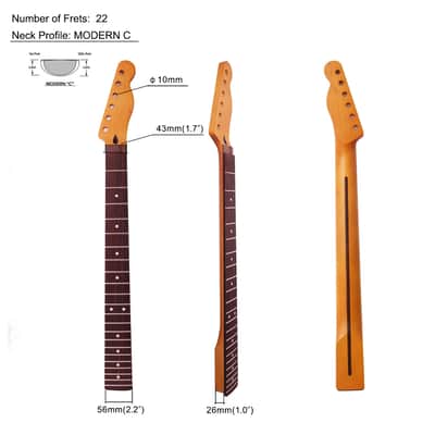 Brio Floyd Rose Nut Locking Nut T-Style Guitar Neck Rosewood 12" Radius 10 mm Holes 22 Frets Satin Finish image 4
