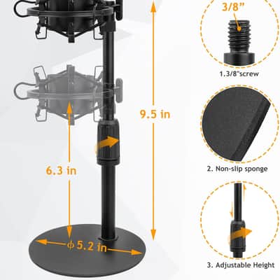 Desktop Mic Stand, Adjustable Table Microphone Stand with Shock Mount and Foam Windscreen for Audio Technica image 2