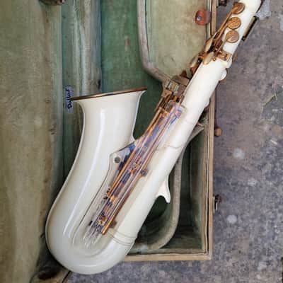 Grafton Acrylic and Metal Alto Saxophone 1950s - Cream and Brass image 12
