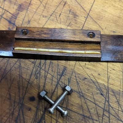 Vintage RARE 1966 Japan Checkmate Acoustic Guitar String Through Bridge Tailpiece Saddle with Original Installation Bolts Luthier Parts image 6