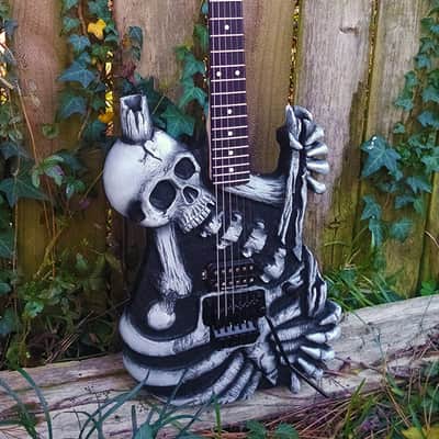 Hand carved Hembry Skull and Bones guitar for George Lynch mom, ESP, J Frog fans image 21