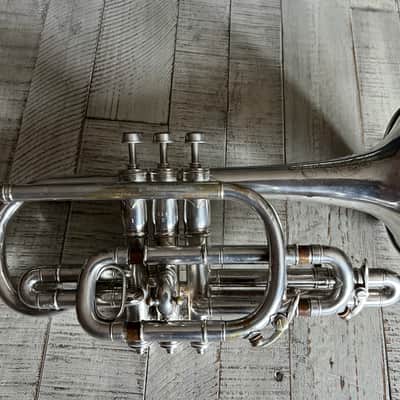 J.W. York & Sons “New Model Monarch” Cornet — c. 1908 — Silver Plate — Serial #18143 — Original Case, Mouthpiece & Maker’s Sash image 14