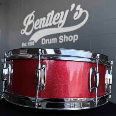 Vintage 1970's Ludwig Standard Maple 5x14 Snare Drum in Red Mist Sparkle with Internal Muffler image 5