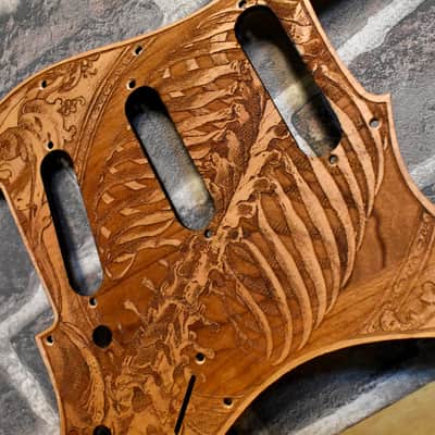 Handcrafted Cherrywood Pickguard for Fender Stratocaster HSS/SSS – Laser-Engraved Unique Design image 2