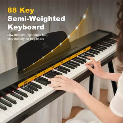 88-Key Semi-Weighted Digital Piano w/ Triple Pedal Bluetooth MIDI Dual Keyboard image 11