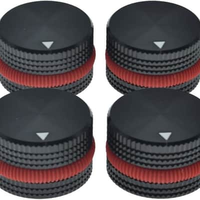 4-Pack 25 * 15.5mm Set Screw Style Aluminium Potentiometer Knobs 1/4" Universal Pot Control Knobs with Rubber Ring and Indicator for Guitar/Bass Equipments Black with Red Ring image 1