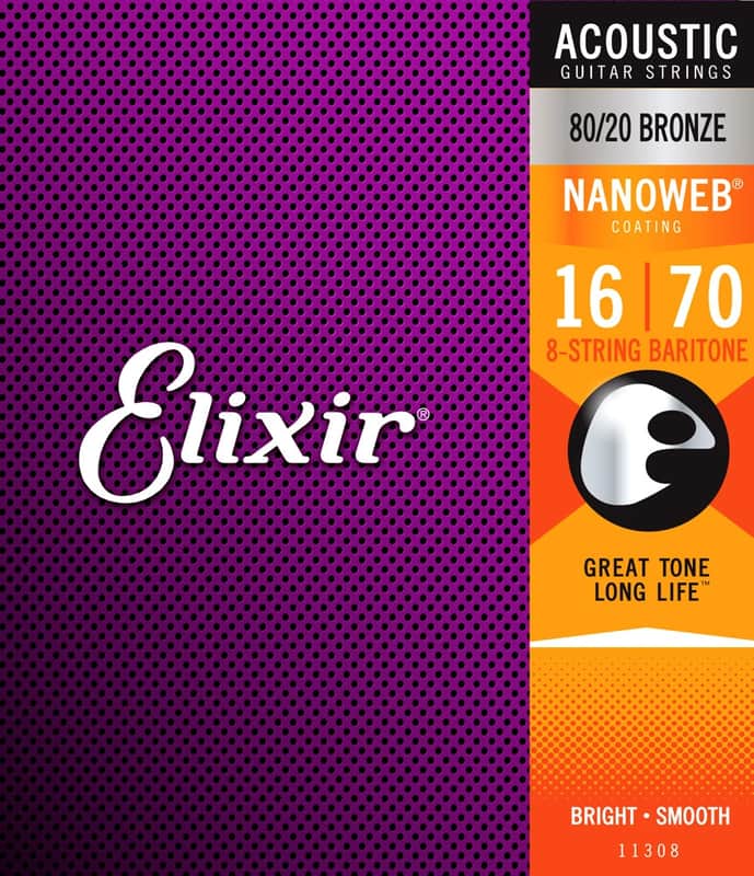 Elixir Acoustic 80/20 Bronze 8-String Baritone Guitar w/ Nanoweb Coating image 1