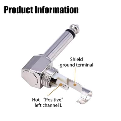 6 Pack Audio 90 Degree Right Angle Plug, 1/4 Inch 6.35mm Heavy Duty TS Mono Male Solder Type Jack Connector for Speaker Cables Guitar Cables Microphone Cables image 3
