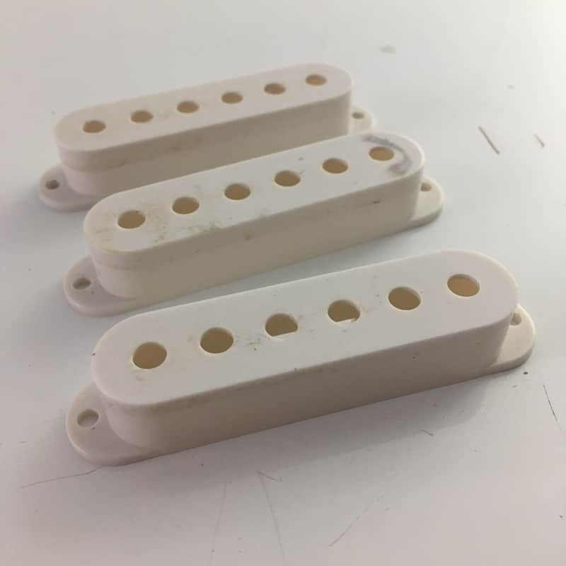 3 Genuine Fender Squier Vintage Strat Pickup Covers Electric Relic Aged White image 1