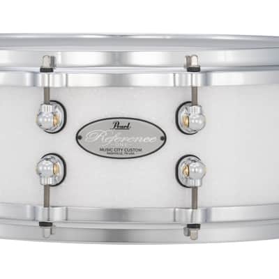 Pearl Reference One 20-PLY 13x6.5" Hybrid Maple/Birch Snow White Glitter Custom Lacquer Snare Drum Mastercast Die-cast Hoops Single Swivel Lugs Glide-lock Strainer | WorldShip | Authorized Dealer image 1