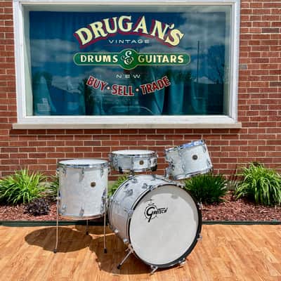 1960s Gretsch Progressive Jazz Drum Set White Marine Pearl 20/12/14 w/ 4x14 Snare image 1