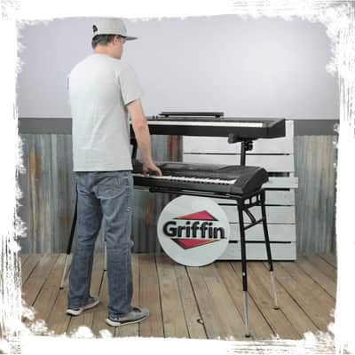 Griffin DJ Coffin Workstation Stand - 2 Tier Double Table Top Keyboard and Laptop Holder - Duel Level Multi-Purpose Portable Studio Mixer Mount for Turntables, Speakers, Pro-Audio Gear PA Equipment image 13