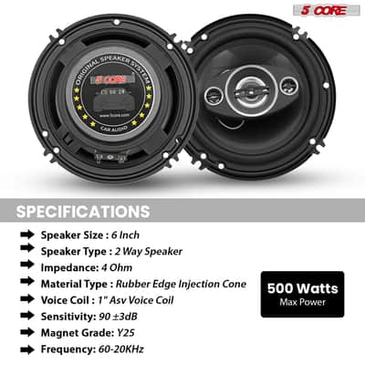 5Core Coaxial Car Door Speakers 6” Pair 500W 4Ohm 2 Way Component Subwoofer Audio w Super Tweeter image 10