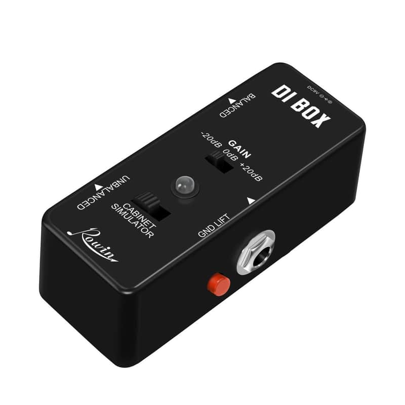 Rowin LEF-331 Active DI Box Pedal – Mini Direct Injection Box with Cabinet Simulator, Gain Control (-20dB to +20dB), Ground Lift, XLR Balanced & 1/4" Unbalanced Outputs, True Bypass, Metal Shell image 1