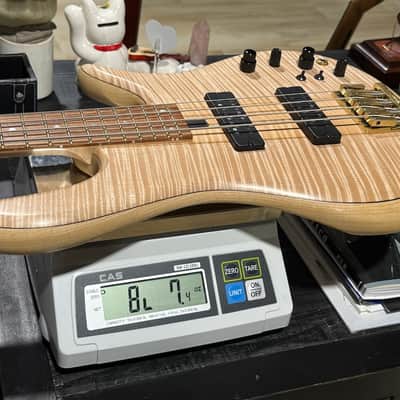 Fodera Monarch Std. 4 String Bass 2020 - gorgeous Fiddleback Maple 8 lbs. 7 oz. example by the Fodera Boyz ! image 16