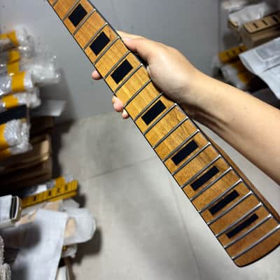 black blocks Inlay binding 22fret Roasted Flame Maple satin Electric guitar neck image 3
