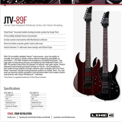 Line 6 JTV-89 F James Tyler Variax Modeling Electric Guitar 2010s - Black image 2