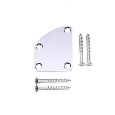 Chrome 4 Bolt Contoured Off-set New Neck Plate for Strat Tele Delux Style guitars image 5
