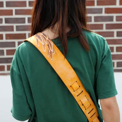 burnyblack custom guitar strap leather - osprey yellow image 4