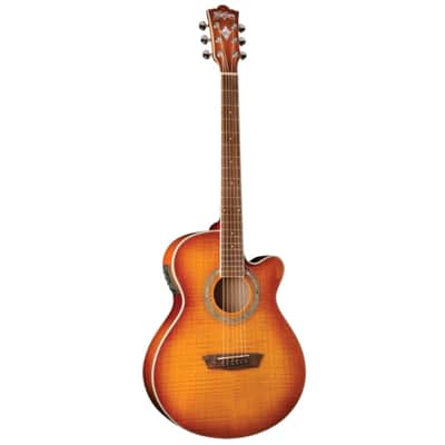 Washburn EA15 Festival Series Mini Jumbo Cutaway Acoustic Electric Guitar. Ice Tea Burst image 7