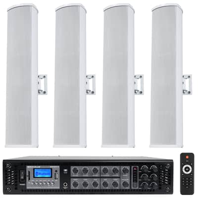 Rockville RCS350-6 70v Commercial Amplifier Amp + (4) White Line Array Speakers image 1