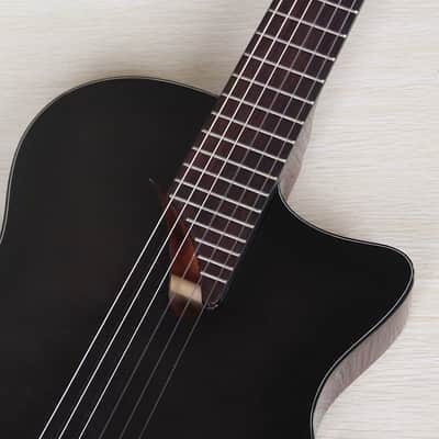 Black Silent Electric Classical Guitar Hollow Body 39 Inch 6 String Flame Veneer Top High Glossy Nylon Strings image 2