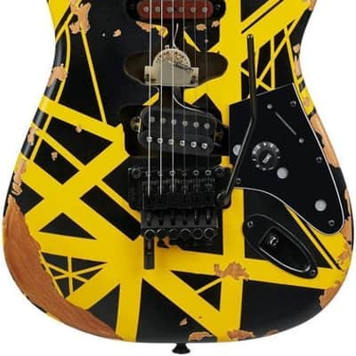 EVH Striped Series Frankenstein Frankie Electric Guitar - Black with Yellow Stripes Relic image 2