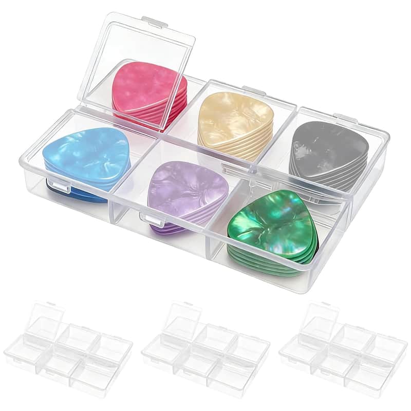 4 Pack Guitar Pick Holder, 6 Grid Guitar Pick Case , 60 Capacity Acrylic Guitar Picks Storage Box, Organizer Box Only,Clear image 1
