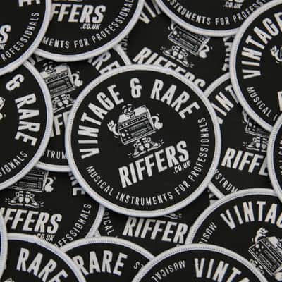 Riffers | Vintage & Rare Musical Instruments for Professionals | Woven Ensign Badge Sew On Patch, Black | Limited Run, 2026 feat. Vintage Roland CR-5000 8000 CompuRhythm Drum Machine