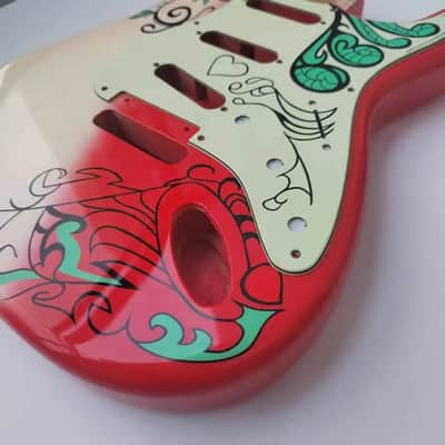 Alder Strat Style Guitar Body with Flower Graphic Finish image 5