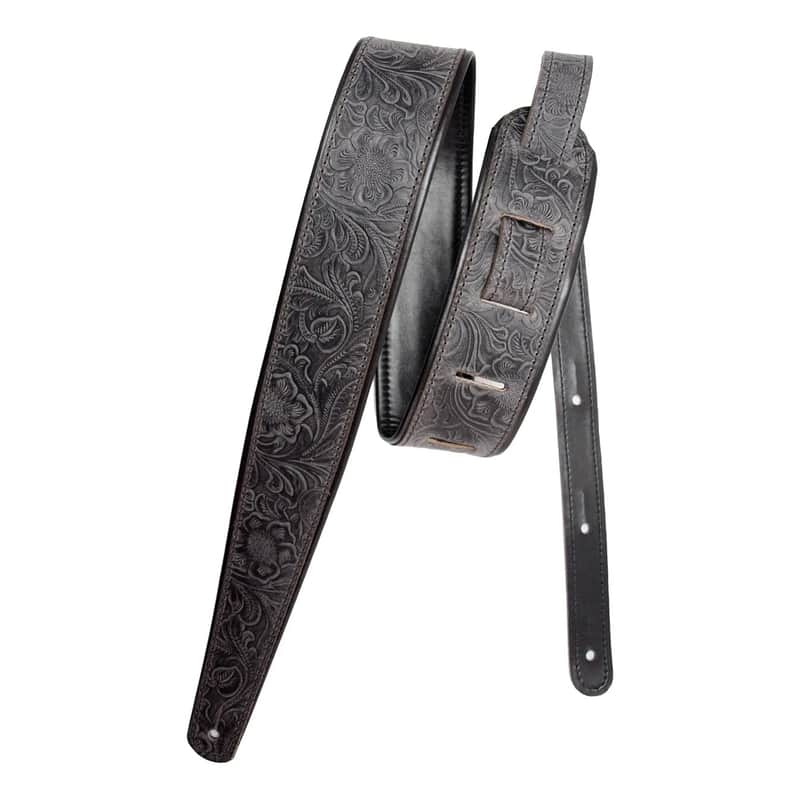 LM Products Premier Leather Guitar Strap Black Western Tooled PM-13 *Free Shipping in the USA* image 1
