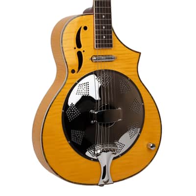 Gold Tone Mojo Flamed Solid Maple Top Mahogany Round Neck Resonator Guitar with Pickup & Hard Case image 3