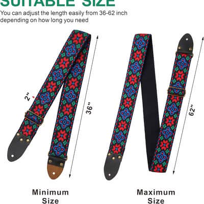 Guitar Strap, Colourful Flowers, Three Spikes Leather Ended Acoustic Guitar Electric Guitar Bass Guitar Straps, Free with Lock and Head Strap image 3
