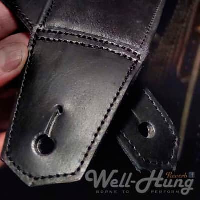Immagine Well-Hung Forever Randy "Brass Pyramid" 3" wide padded black leather guitar strap - 2
