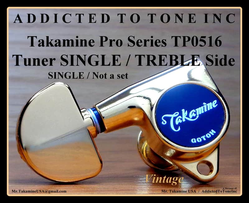 Takamine Takamine Pro Series TP0516 Vintage Tuner SINGLE / TREBLE Side - Gold Machine Head with Gold Buttons image 1