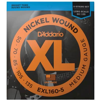 D'Addario EXL160-5 XL Nickel Wound Bass Guitar Strings, 50-135 Medium, Long Scale image 1