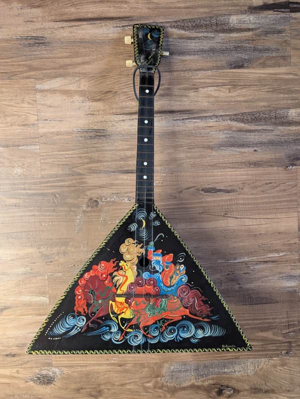 Unbranded Russian Balalaika 3 String Guitar Black Original Hand Painted Graphics image 1